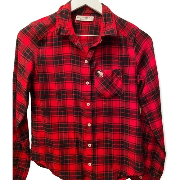ABERCROMBIE KIDS GIRLS RED BLACK PLAID FLANNEL CHRISTMAS WINTER FALL SZ 11 / 12 - Picture 3 of 7